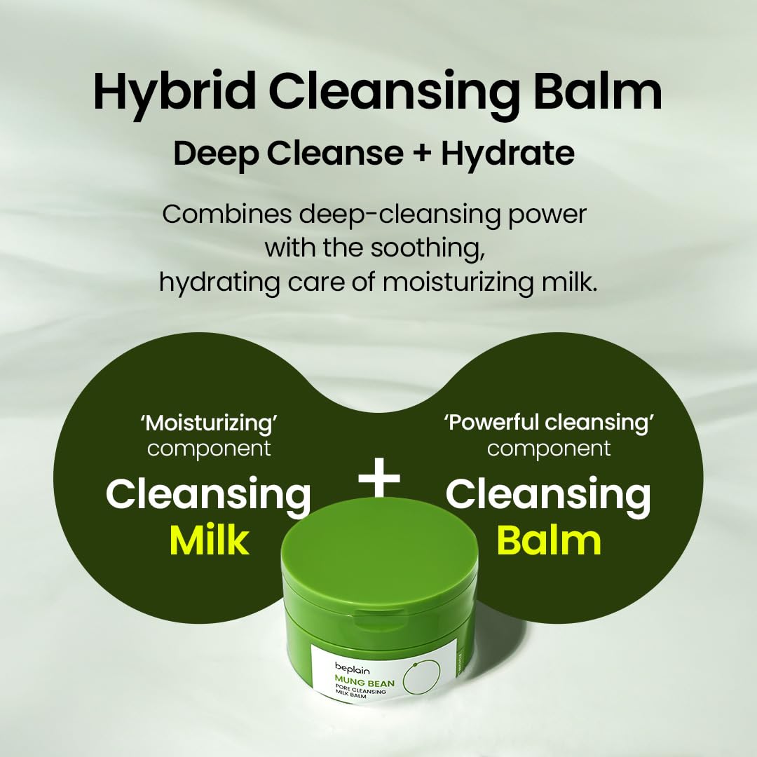 beplain mung bean pore cleansing milk balm emulsifies on contact for easy rinse