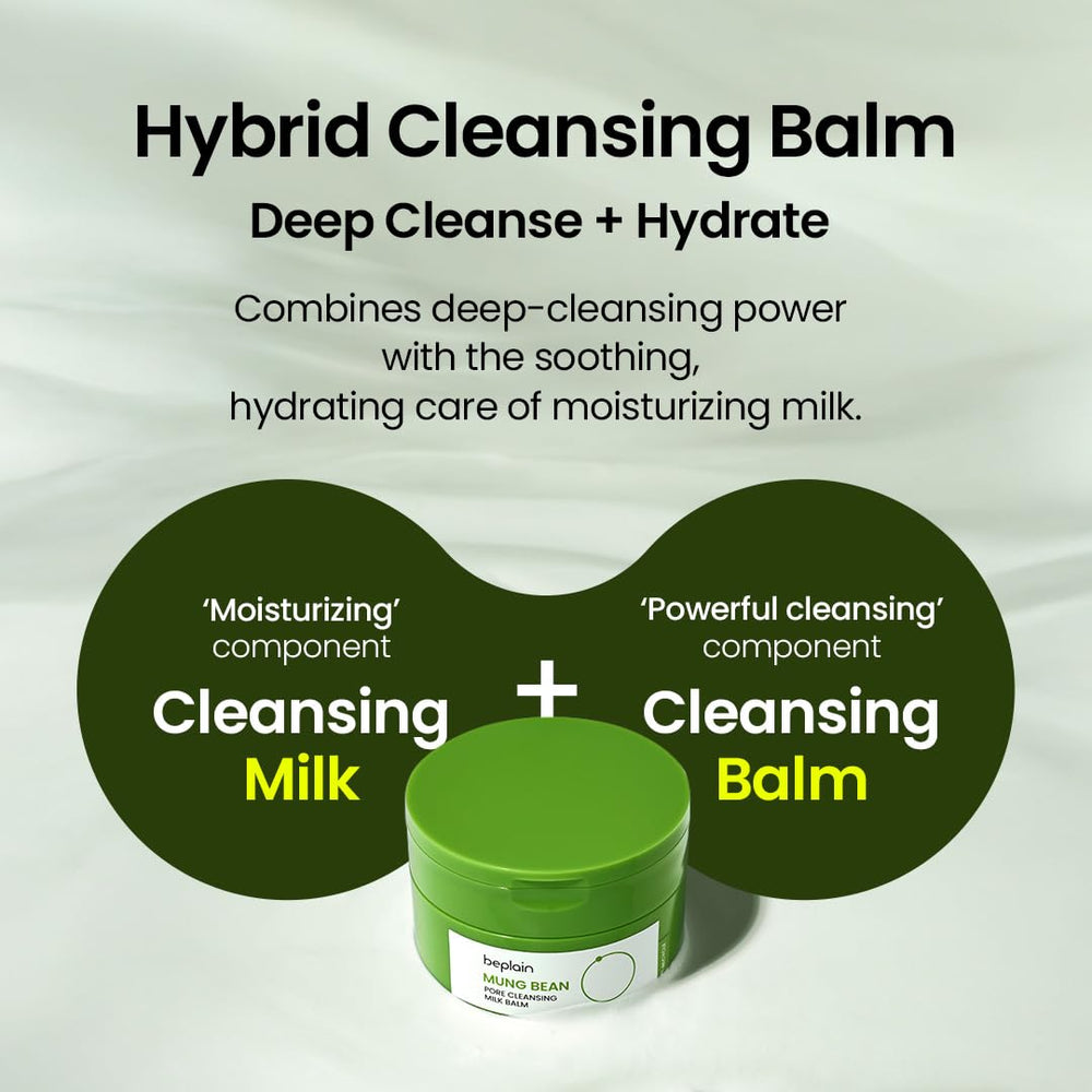 beplain mung bean pore cleansing milk balm emulsifies on contact for easy rinse