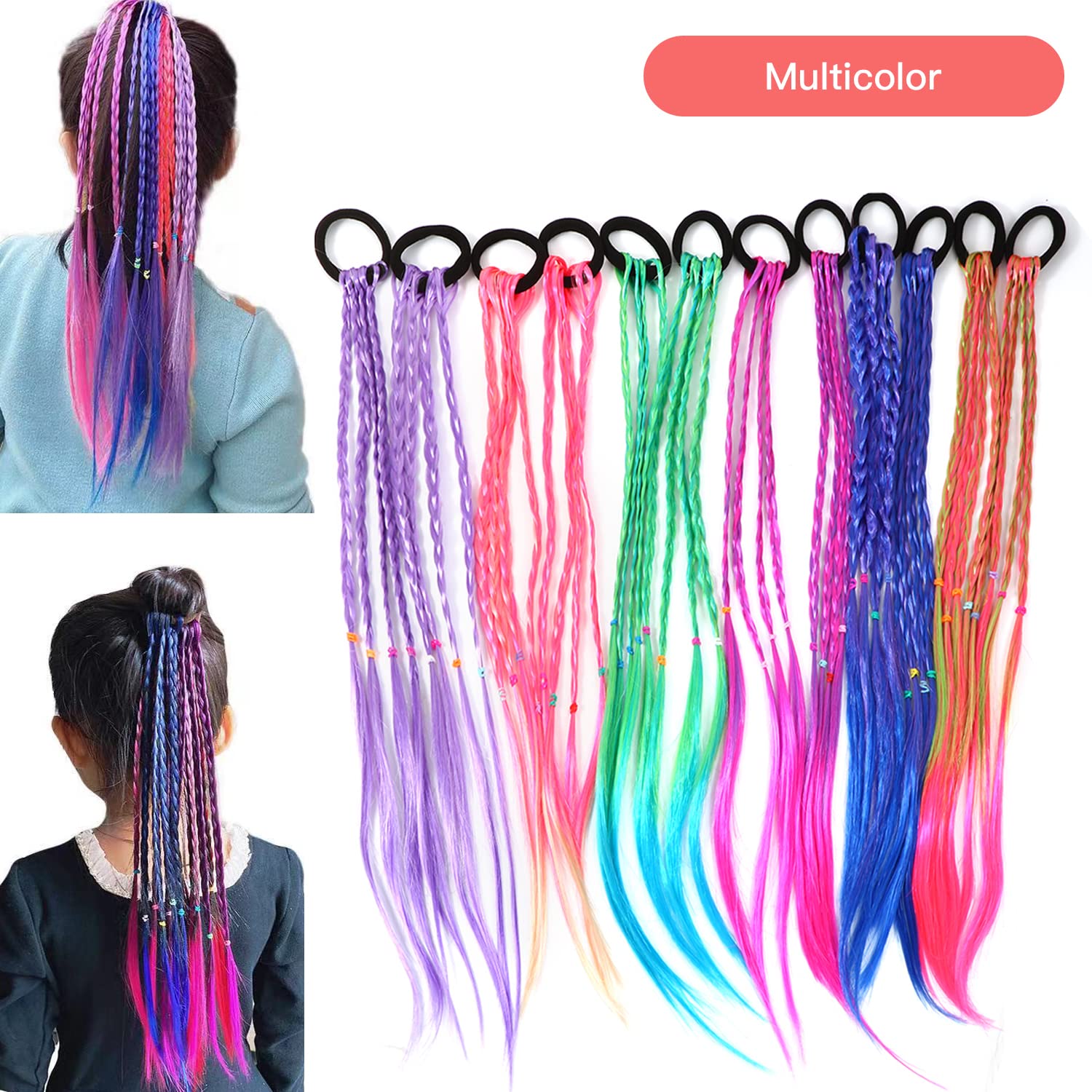 Crazy hair day styling with Berchaoki rainbow braids for creative flair.