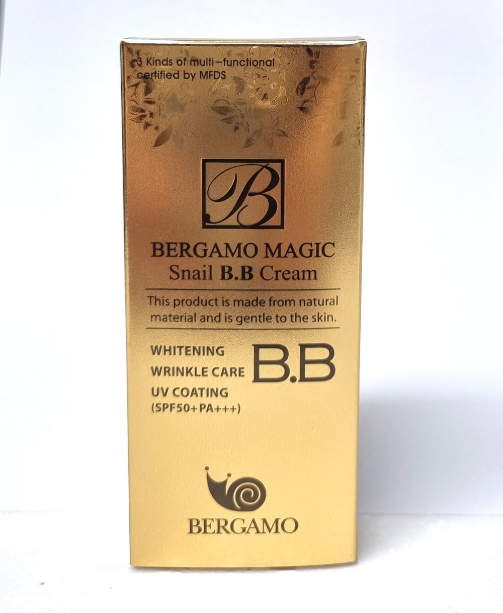 Bergamo Magic Snail BB Cream 50ml applied to cheek for natural balance.