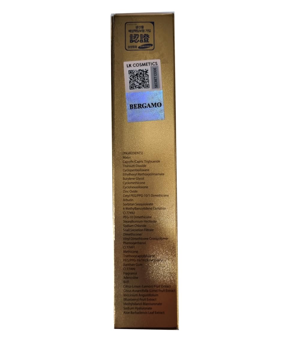 Packaging detail of Bergamo Magic Snail BB Cream 50ml exterior.