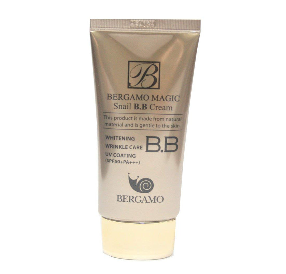 Bergamo Magic Snail BB Cream 50ml swirled on skin for even texture.