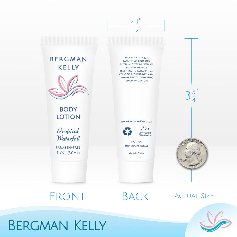 BERGMAN KELLY ginger-lime scented lotion in a compact 1 oz tube for guest bathrooms.