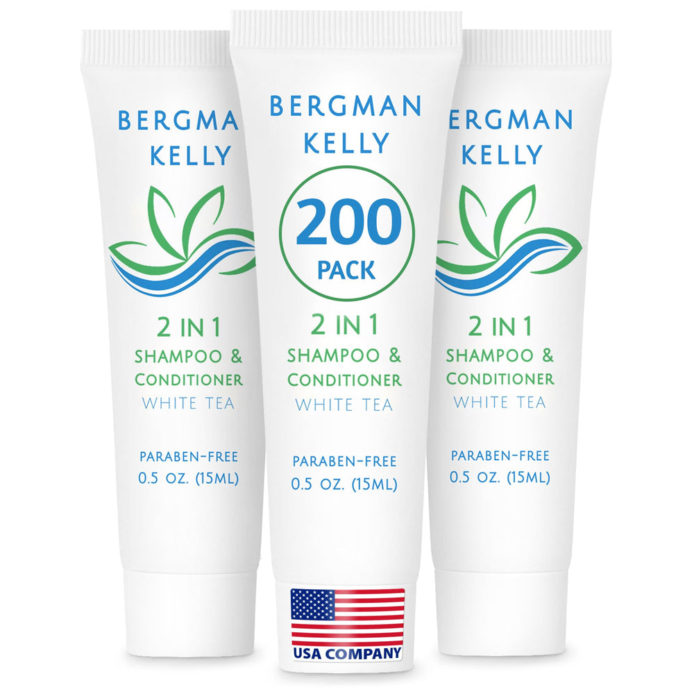 BERGMAN KELLY hotel 2-in-1 bottle with White Tea scent for guest rooms.