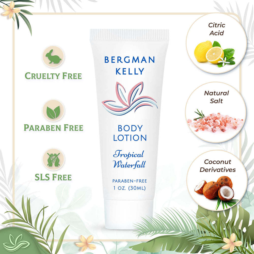 BERGMAN KELLY bulk 100-pack packaging highlighting eco-friendly materials for hotels.