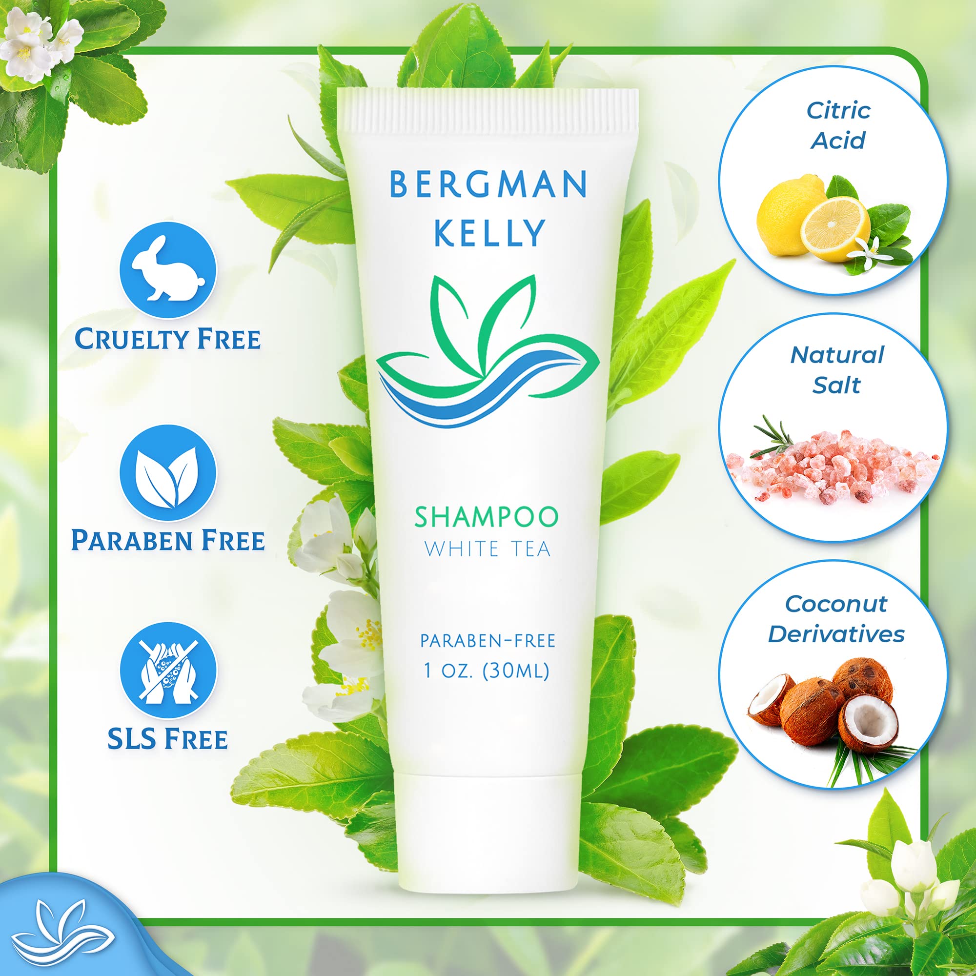 BERGMAN KELLY travel-size shampoo bottle for guest room refreshment.