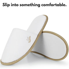 BERGMAN KELLY quilted-white slippers offer soft cushioning for home use