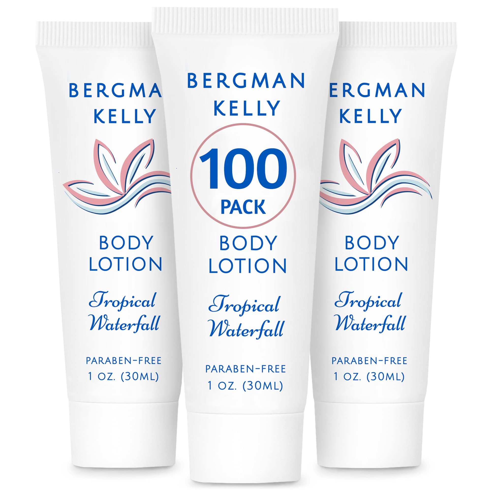 BERGMAN KELLY travel-size lotion bottle with Tropical Waterfall scent for guest amenities and refreshing aroma.