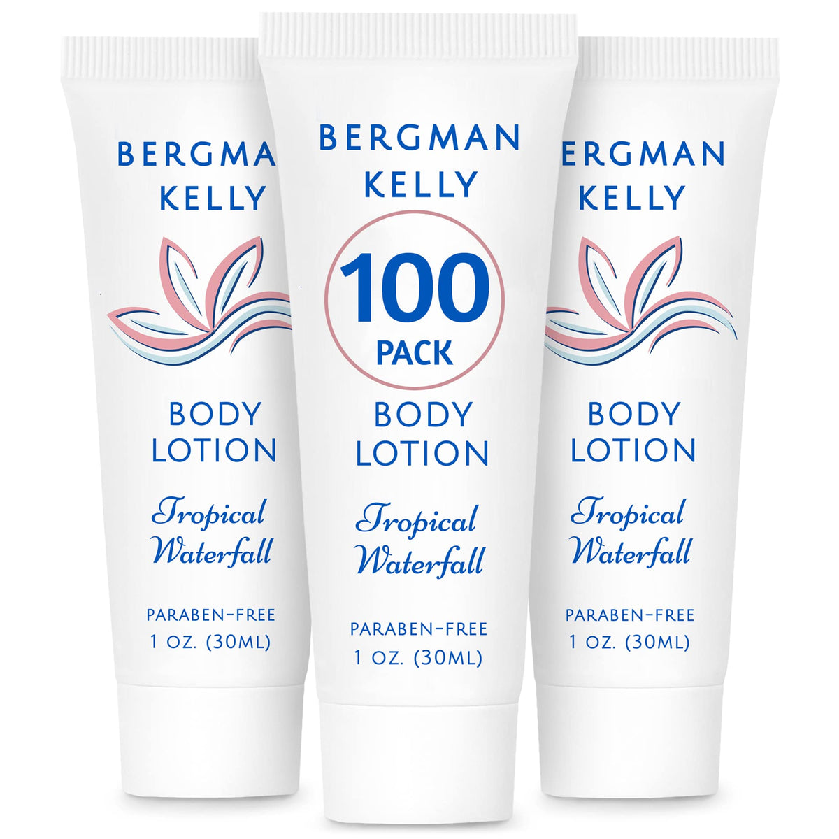 BERGMAN KELLY travel-size lotion bottle with Tropical Waterfall scent for guest amenities and refreshing aroma.