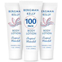 BERGMAN KELLY travel-size lotion bottle with Tropical Waterfall scent for guest amenities and refreshing aroma.