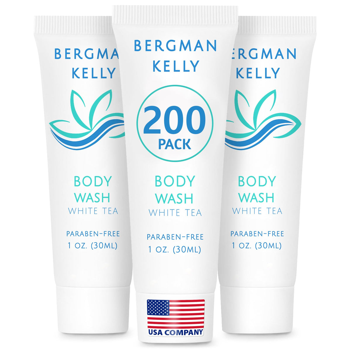 BERGMAN KELLY travel size body wash bottle with white tea scent for hotel guests