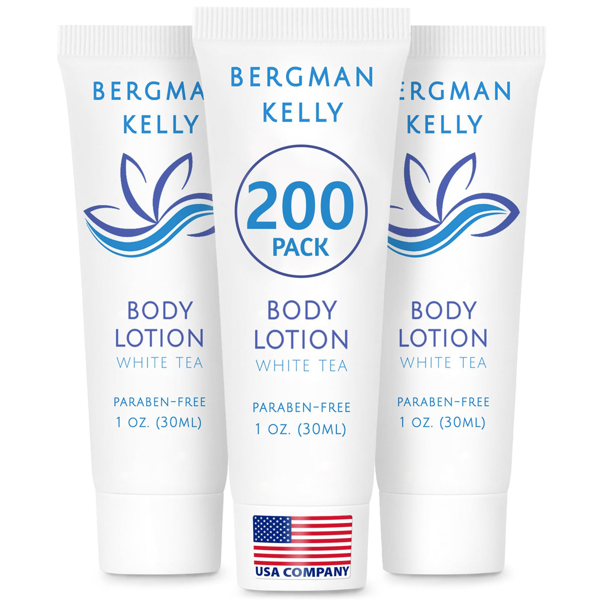 BERGMAN KELLY travel-size lotion 1oz with foil seal for leak-proof hotel guest care.