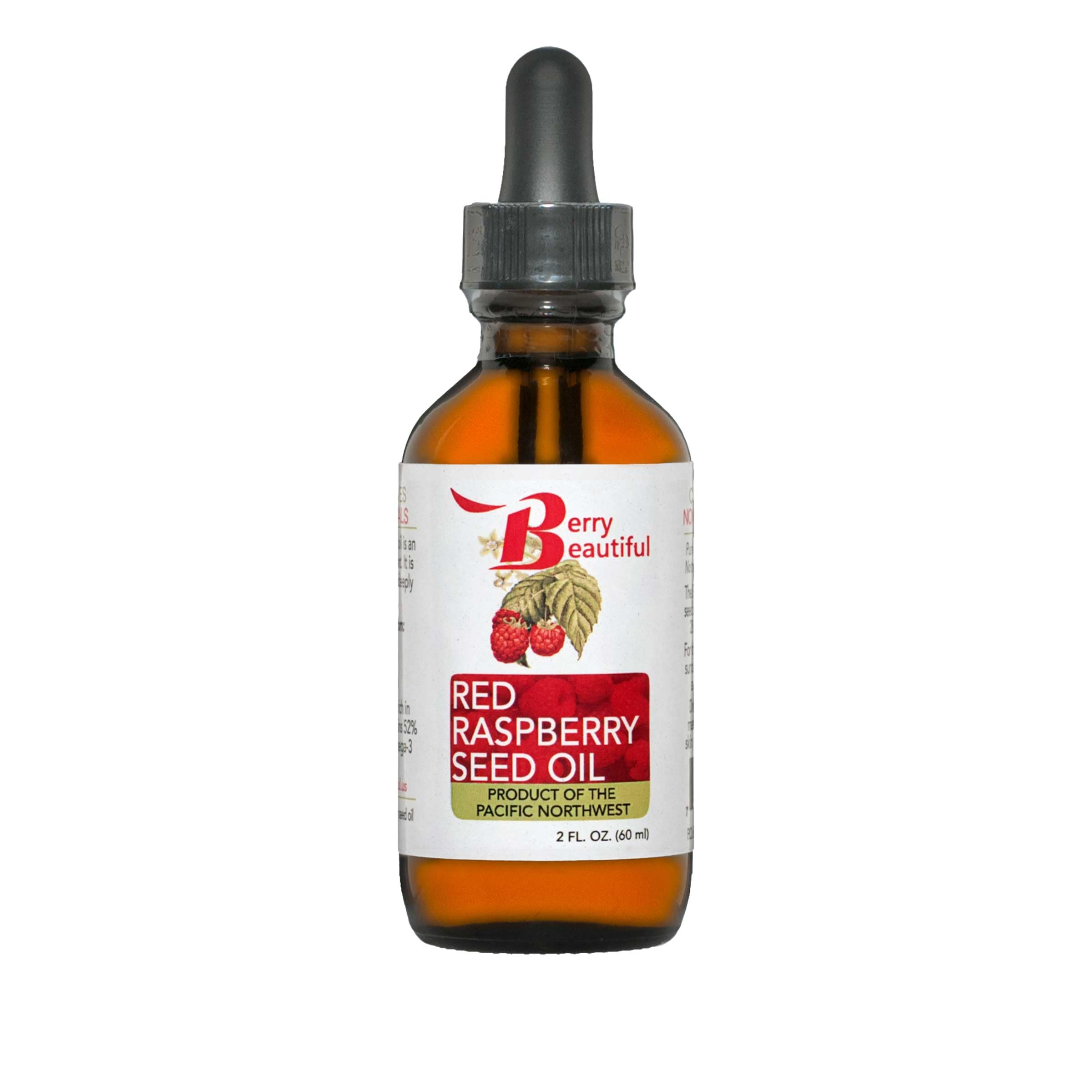 Berry Beautiful Raspberry Seed Oil bottle with golden amber hue for hydration