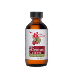 Berry Beautiful Red Raspberry Seed Oil bottle showing its golden hue for radiant skin care