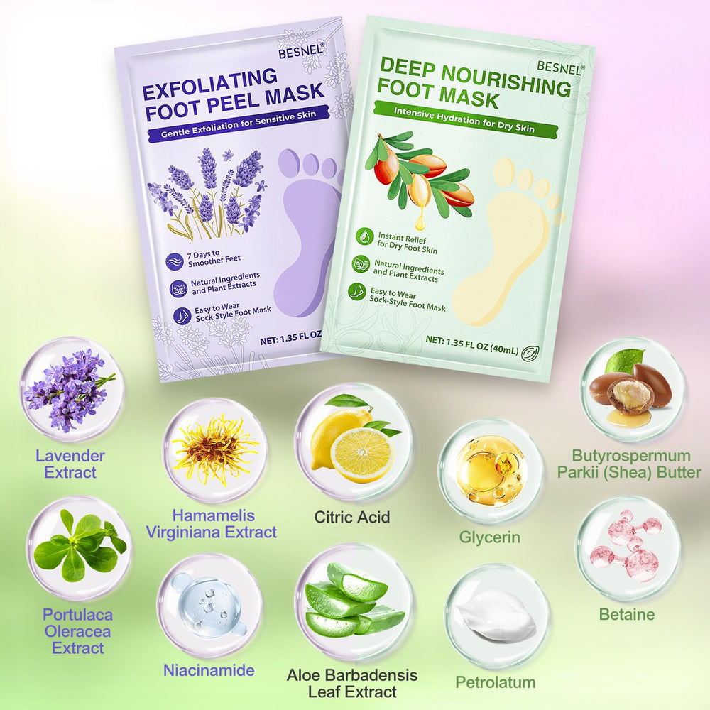 Besnel exfoliating foot mask targets rough skin and calluses.