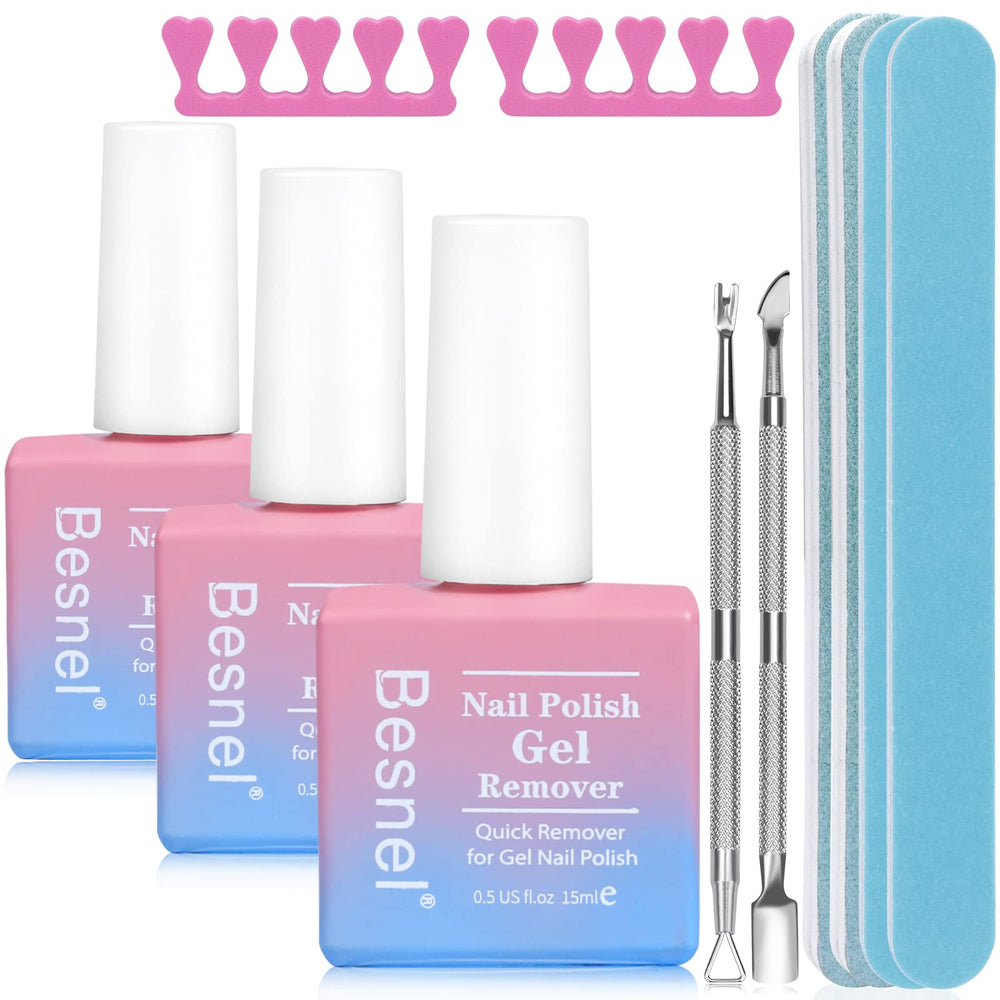 BESNEL Gel Nail Remover 3-Pack with finger divider for at-home gel removal.