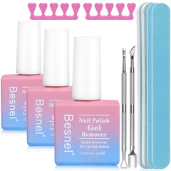 BESNEL Gel Nail Remover 3-Pack with finger divider for at-home gel removal.