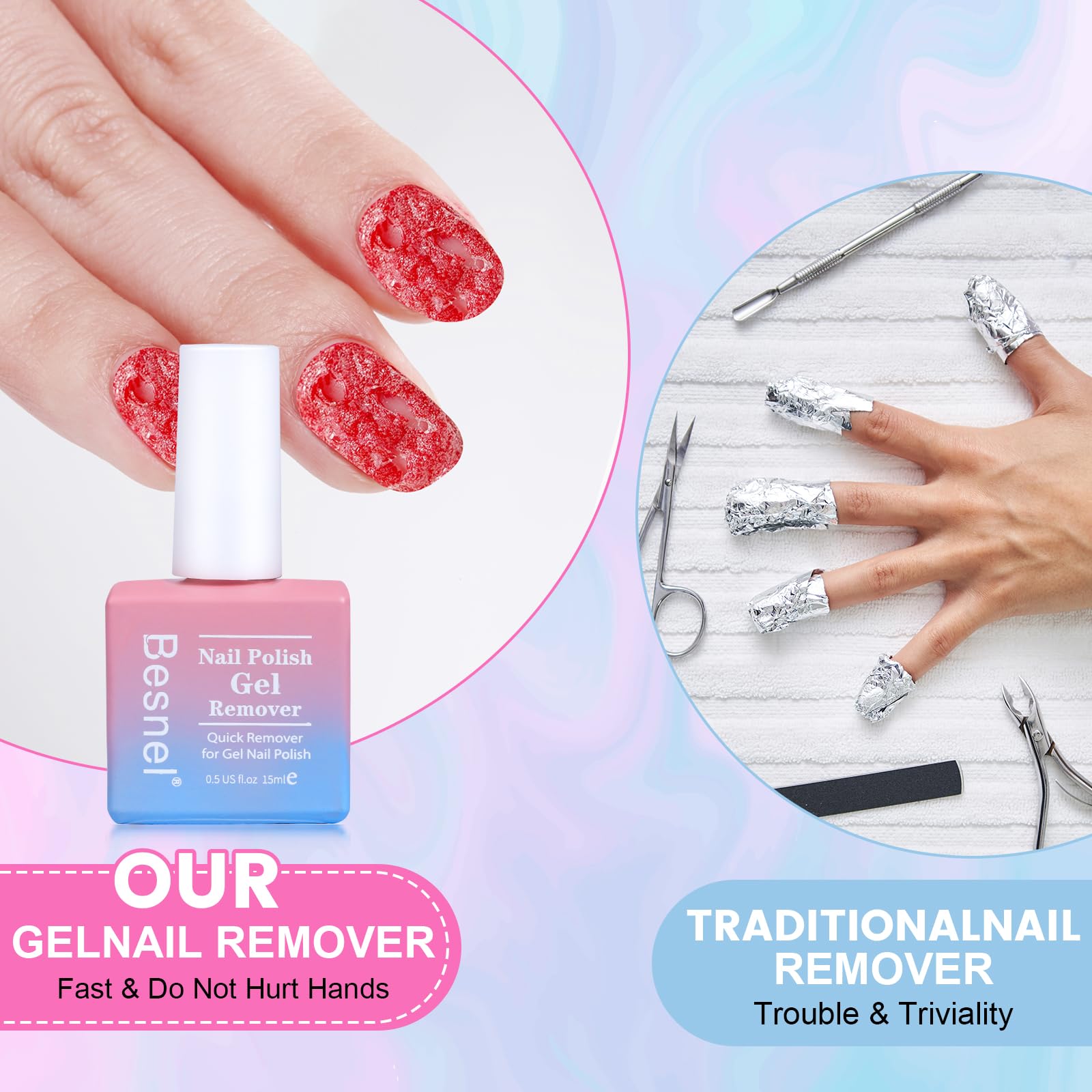 BESNEL remover-final-clean-nails shows residue-free finish after removal.