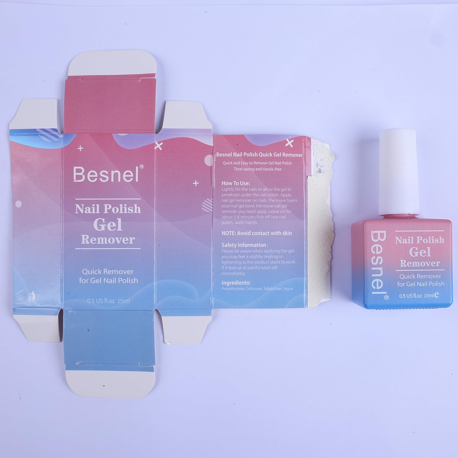 BESNEL remover kit open-pack displays all components for quick gel removal.
