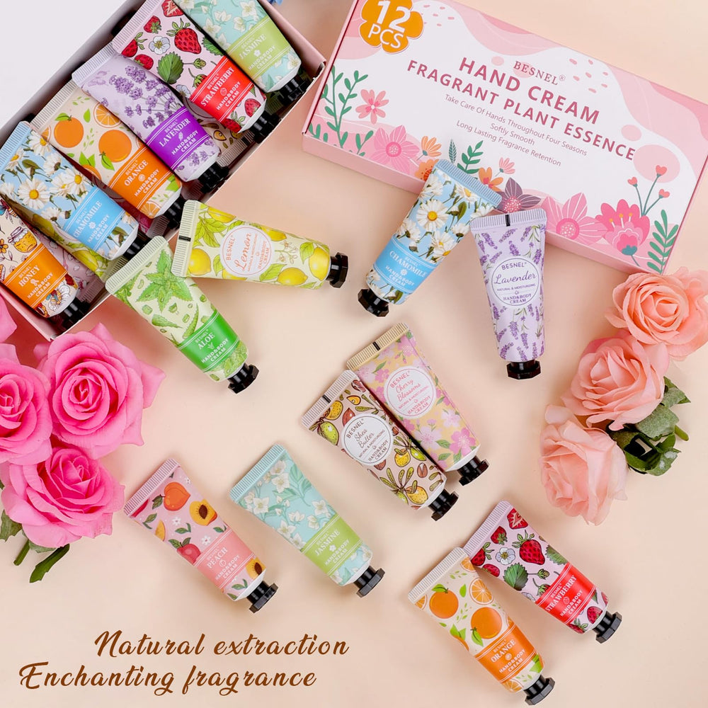 BESNEL travel-size hand cream set showcased for on-the-go moisturization.