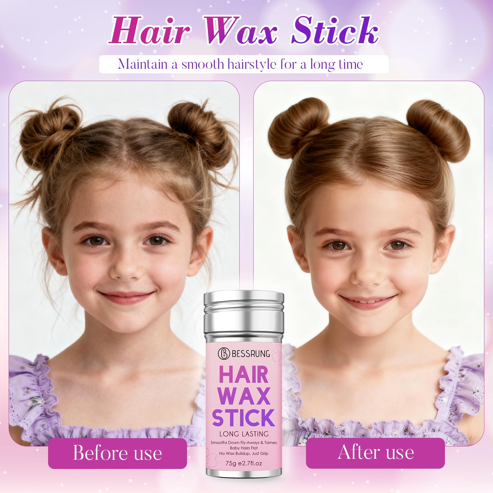 Bessrung hair wax stick to smooth frizz and tame flyaways.