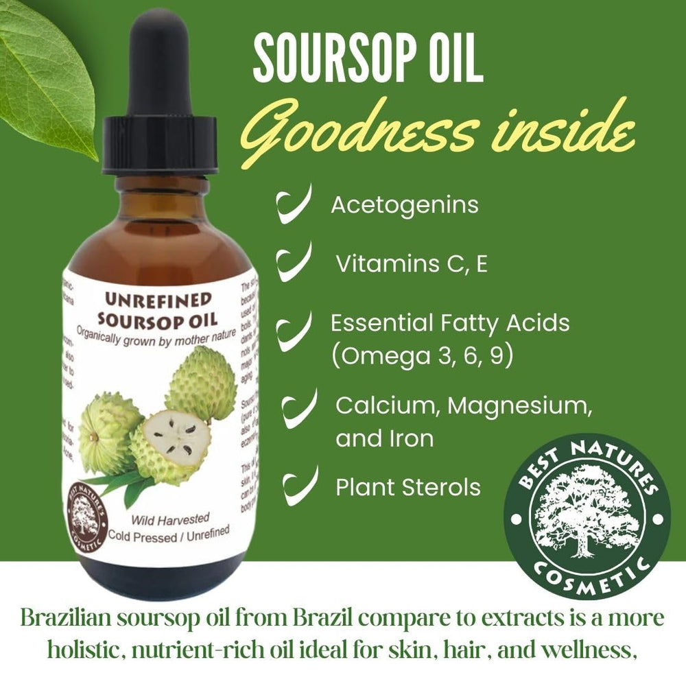 Best Nature's Cosmetics Soursop Oil amber glass bottle protecting purity and freshness.