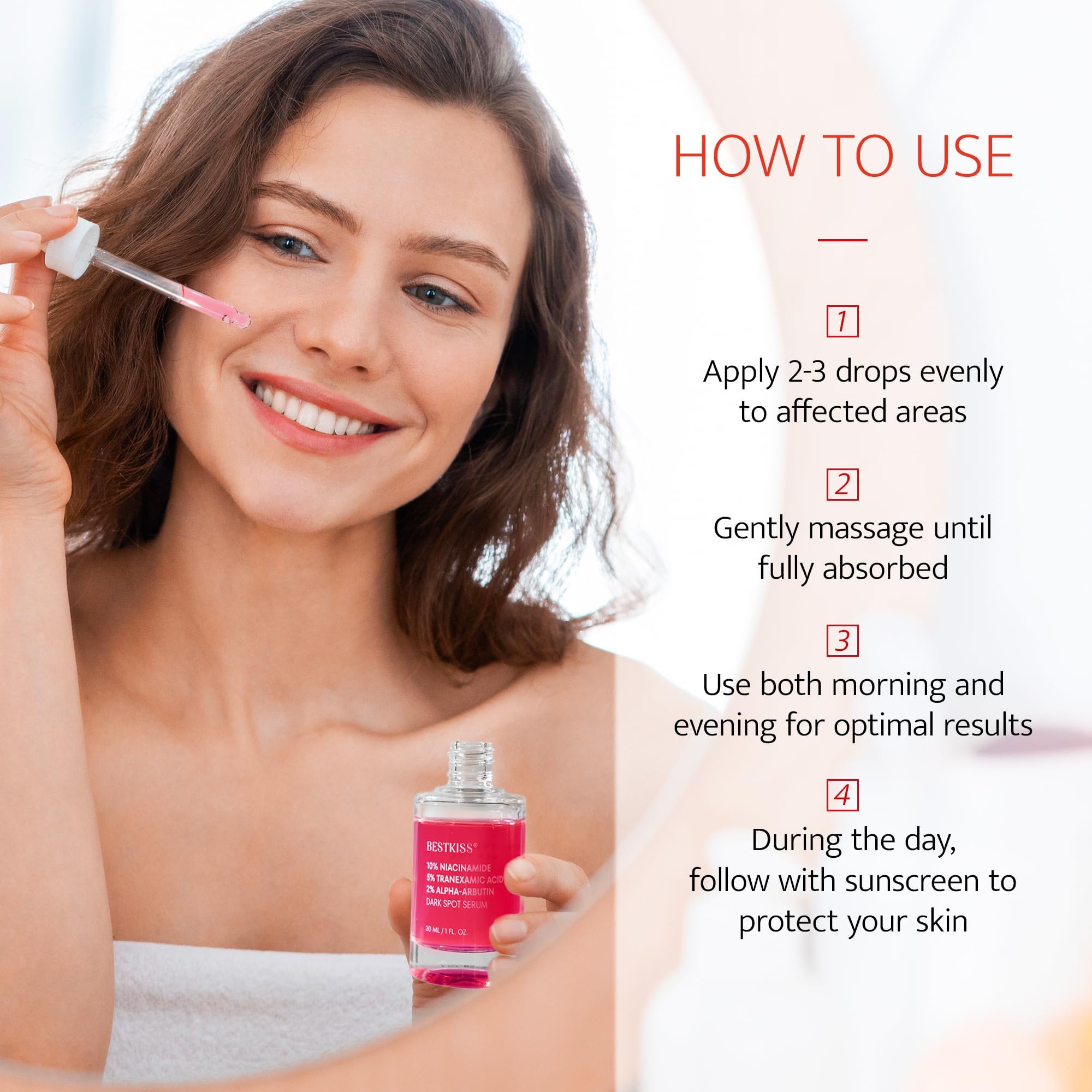 Bestkiss hyaluronic acid complex shot emphasizing skin plumpness and deep hydration.