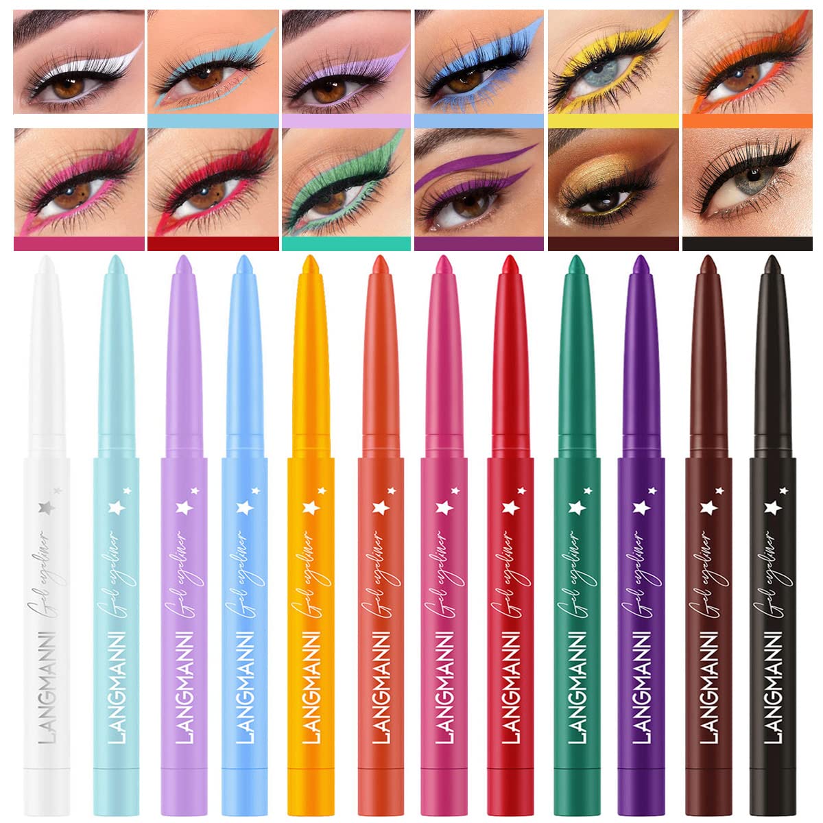 BestLand 12 Colors Eyeliner Set packaging shows swatches for vibrant pigment preview.