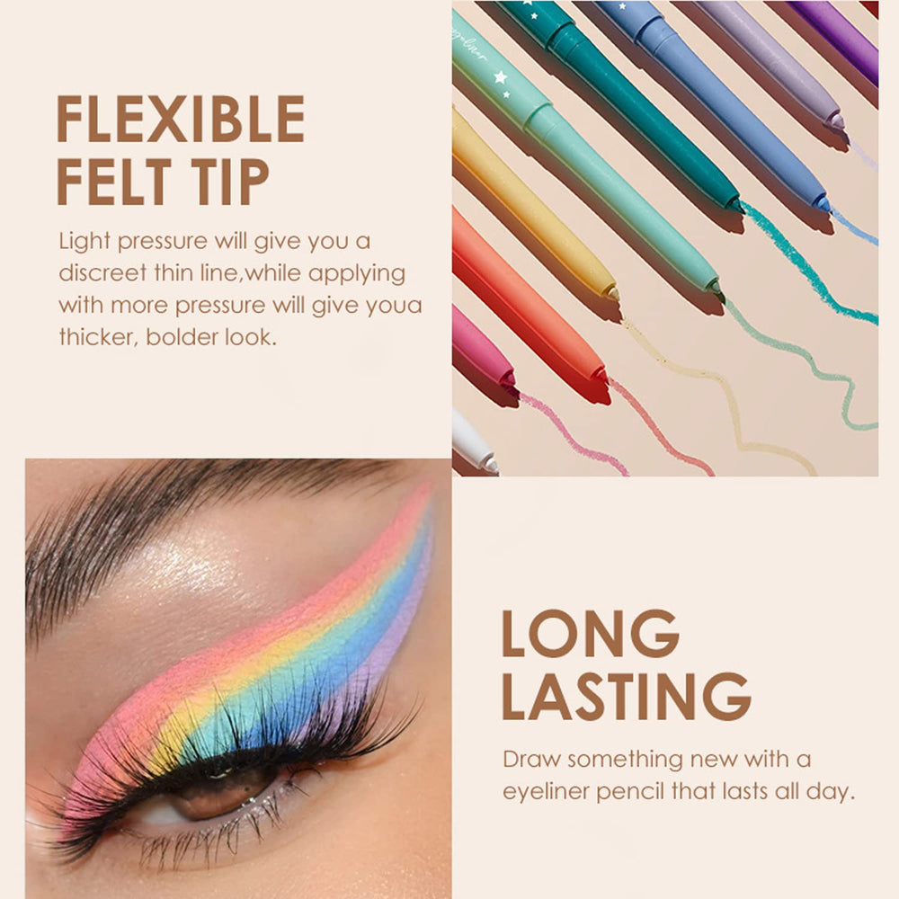 BestLand 12 Colors Eyeliner Set retractable pencils offer smooth, precise application for clean lines.