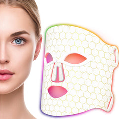 Betgod LED red-light mask on the face for at-home skin rejuvenation.