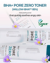 BE THE SKIN BHA+ Pore Zero toner on cotton pad, highlighting gentle exfoliation.
