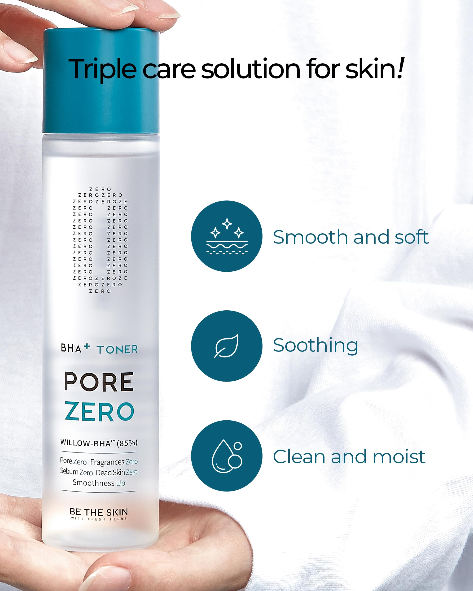 BE THE SKIN BHA+ Pore Zero toner demonstrating hydration after cleansing.