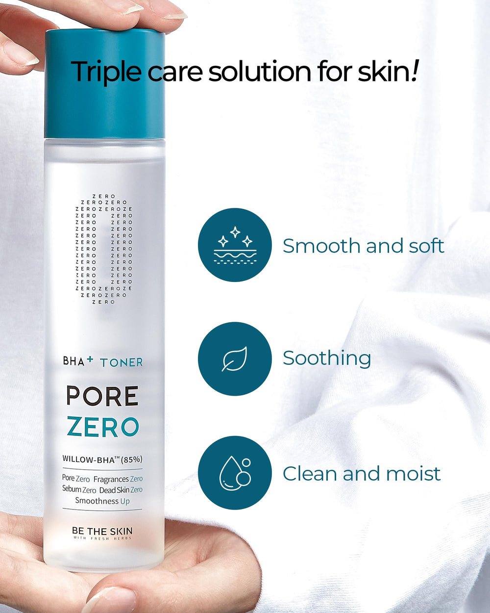 BE THE SKIN BHA+ Pore Zero toner demonstrating hydration after cleansing.