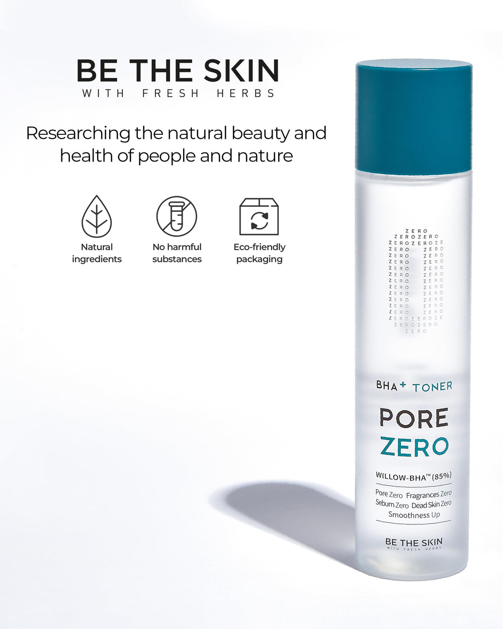BE THE SKIN BHA+ Pore Zero toner routine setup showing daily skincare steps.