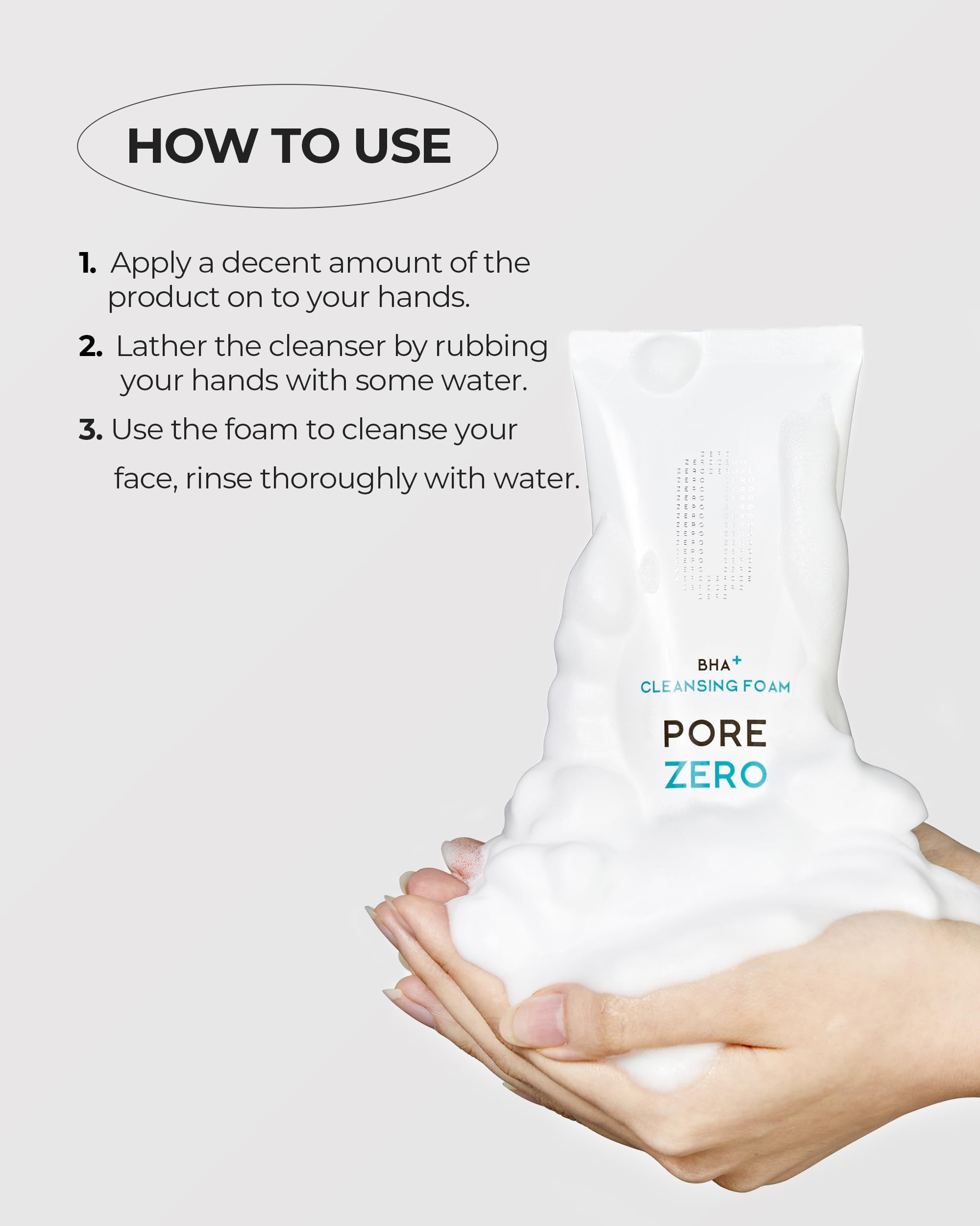 Be The Skin Daily routine demonstrates lather, massage, and rinse with lukewarm water.