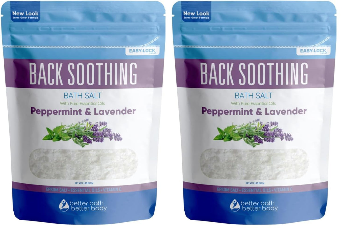Better Bath Better Body BPA-free pouch holds back soothing bath salt for easy storage