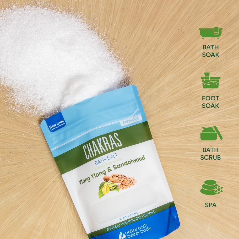  BPA-free pouch of Better Bath Better Body chakras bath salt shown for safe packaging.