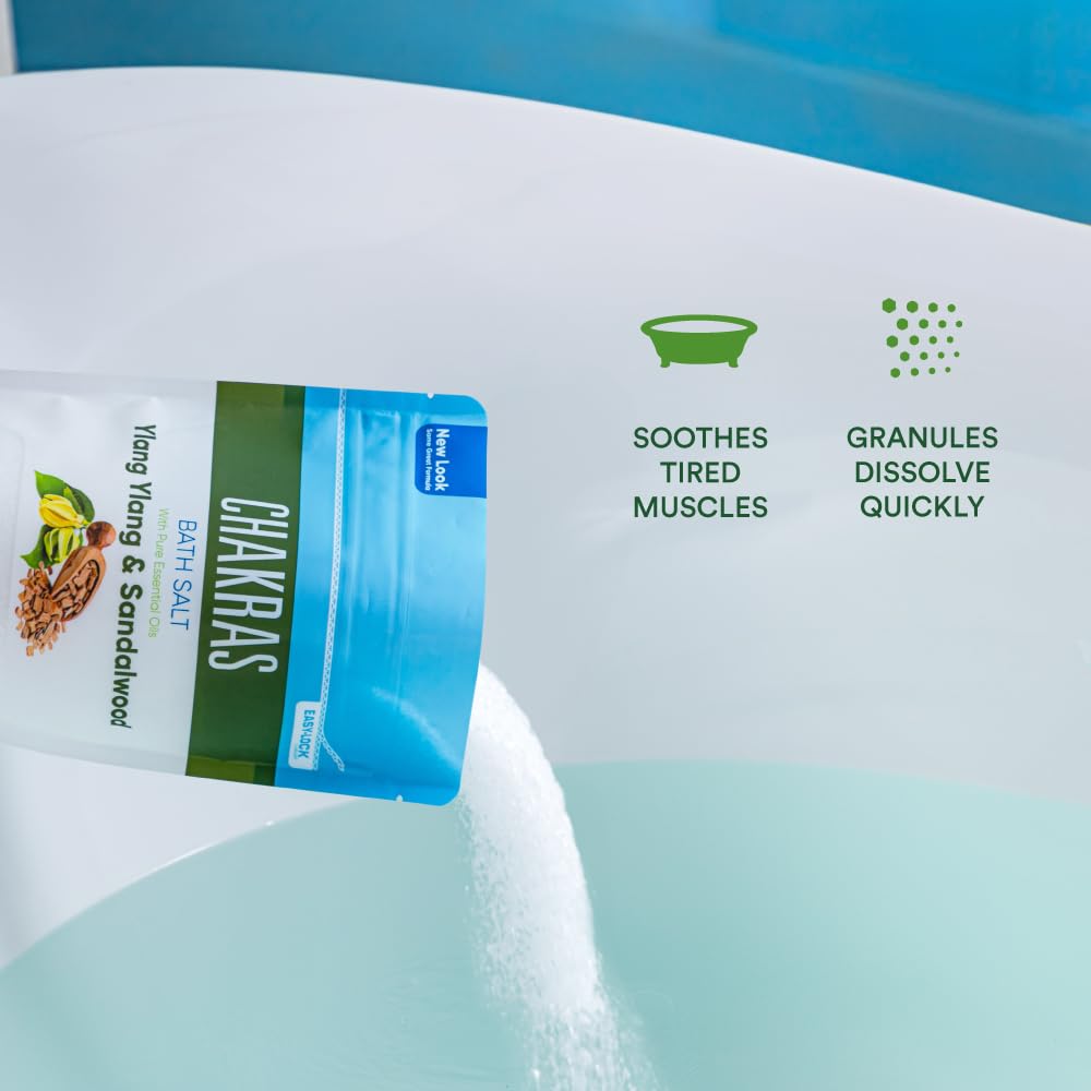 Easy press-lock seal on Better Bath Better Body chakras bath salt pouch for convenience.