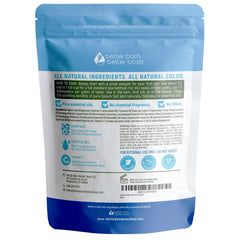 Close-up of Better Bath Better Body chakras bath salt ingredients and essential oils.