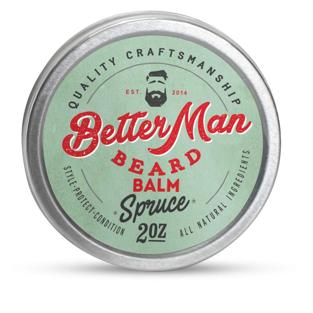 BETTER MAN BEARD Spruce Balm 2oz tin for daily beard hydration and scent.