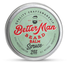 BETTER MAN BEARD Spruce Balm 2oz tin for daily beard hydration and scent.