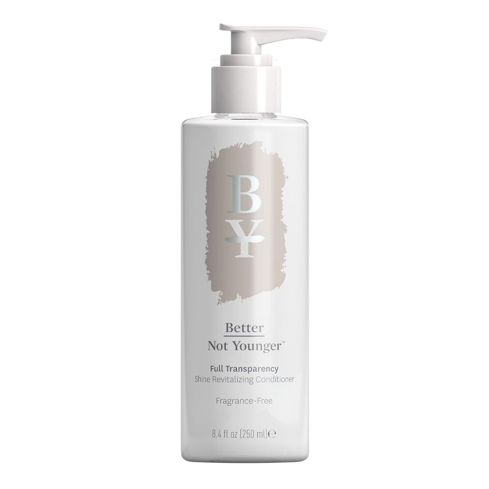 Better Not Younger fragrance-free conditioner bottle shows lightweight moisture for aging hair