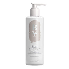 Better Not Younger fragrance-free conditioner bottle shows lightweight moisture for aging hair