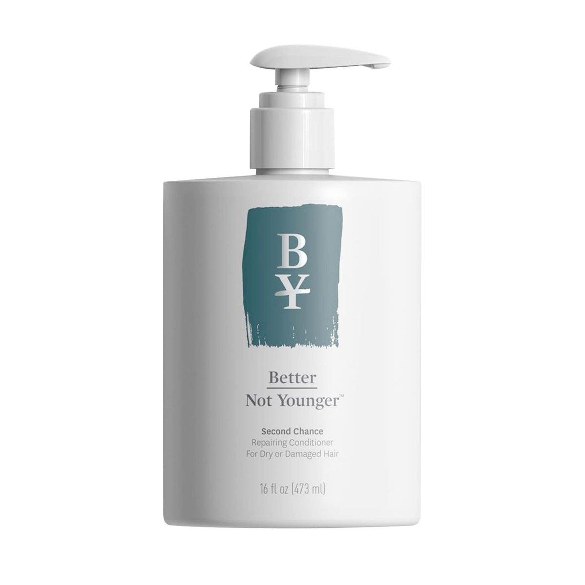 Better Not Younger Second Chance Conditioner bottle pouring for moisture and shine