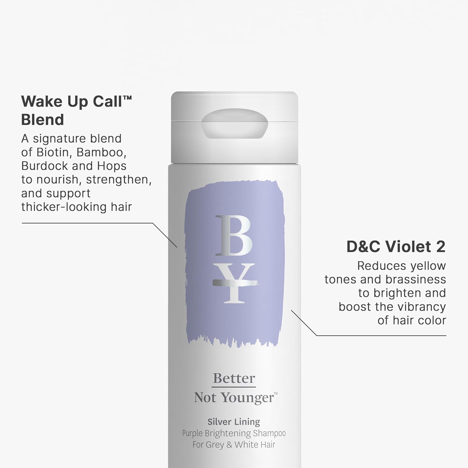 Application on scalp with Better Not Younger Silver Lining Shampoo for smoother, shinier hair