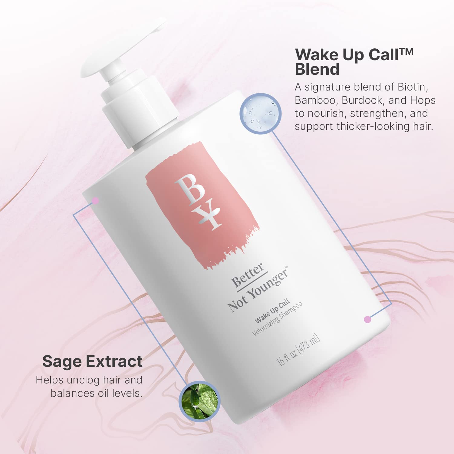 Better Not Younger Wake Up Call bottle pump for easy dispensing.