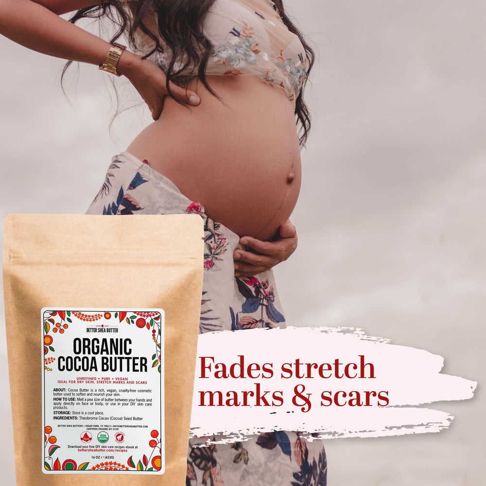 Better Shea Butter eco-friendly pouch packaging preserves organic cocoa butter.