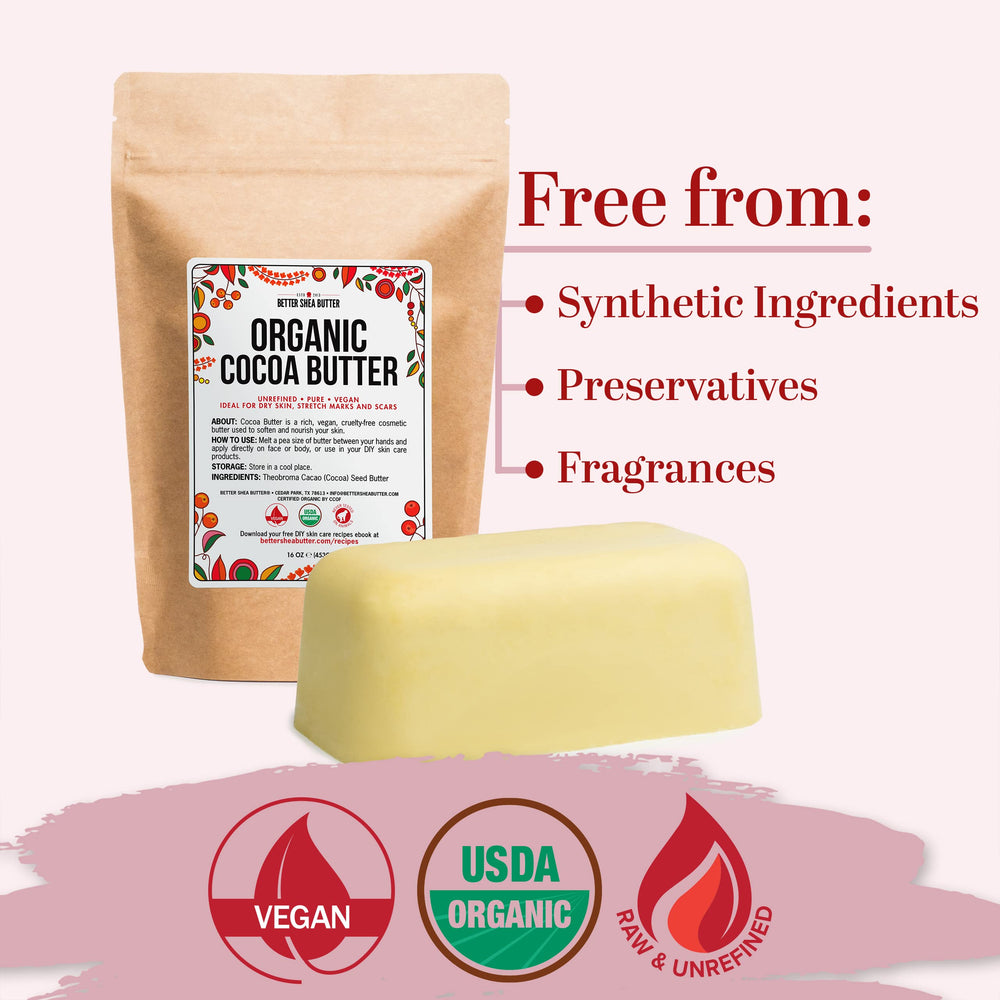 Better Shea Butter Ingredient Closeup Cocoa Butter—high-quality, food-grade, natural cocoa butter.