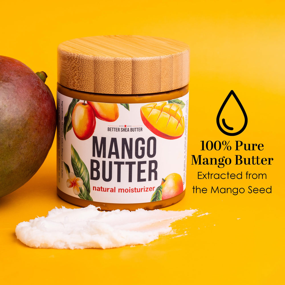 Close-up of mango butter texture showing creamy, easily absorbed formula