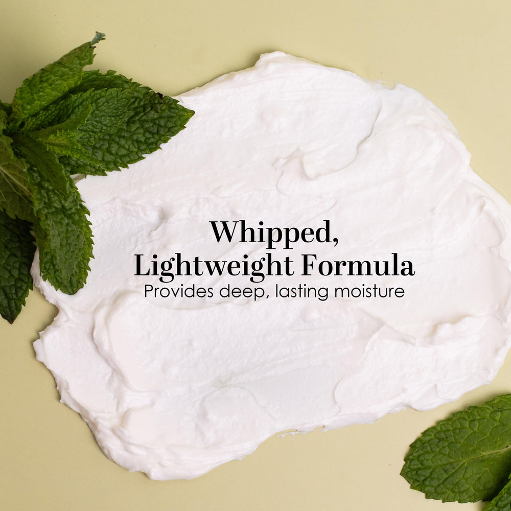 Hands applying Peppermint Body Lotion demonstrates quick, non-greasy hydration.